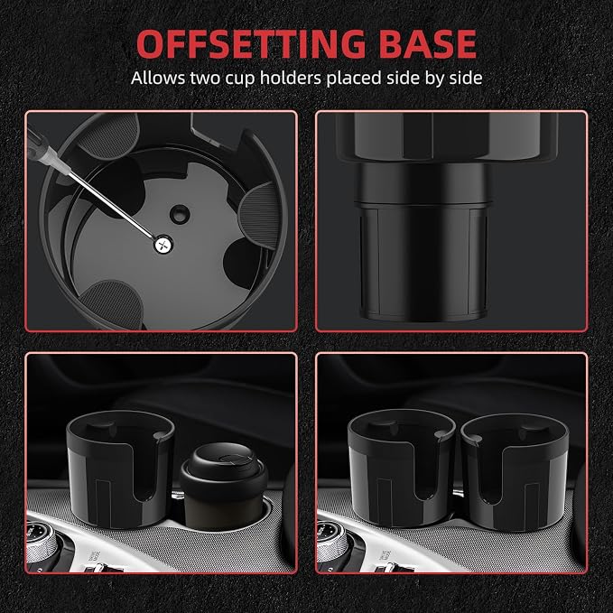 Cup Holder Expander with Expandable Insert, Fits 20 to 40 oz Bottles | Cup Holder Adapter Fits Owala Water Bottle 12/24/40 oz, Yeti 20/26/30 oz, Hydro Flask 32/40 oz, Offset Base Function