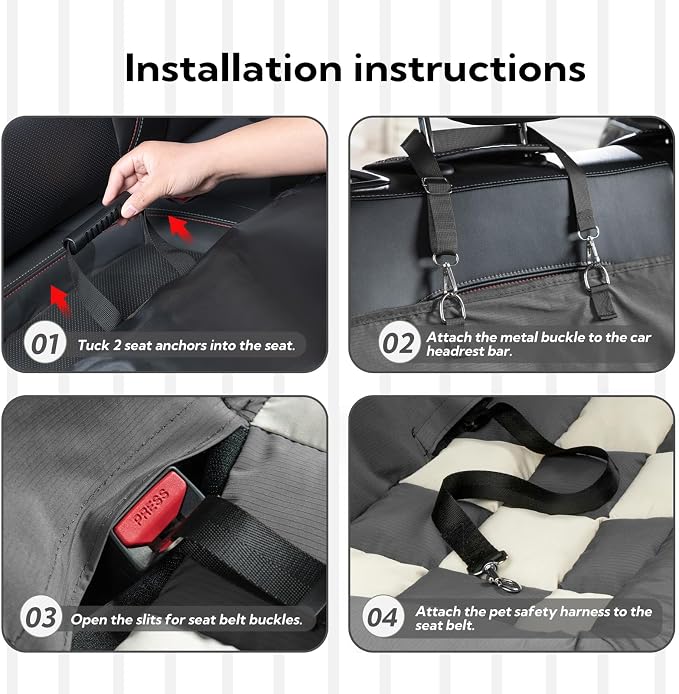 Dog Bed for Car Back Seat, Soft Backseat Dog Bed Hammock, Non-Slip Pet Car Seat Cover for Back Seat, Pet Travel Bench Sofa for Cars/Small SUVs/Sedan, Dark Gray