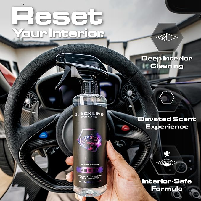 Blackline Luxury Scented Interior Cleaner Reset Deep Cleans & Deodorizes All Surfaces, pH-Neutral High-Foam Formula, Long-Lasting Premium Fragrance for Cars (16 Fl Oz, Italian Leather)