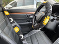 Handmade Crochet Sun Moon Car Steering Wheel Covers Universal 14-15 inch,Cute Steering Wheel Cover,Car Accessories (Black Wheel Cover+2 Belt Cover)