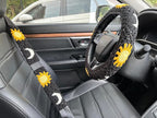 Handmade Crochet Sun Moon Car Steering Wheel Covers Universal 14-15 inch,Cute Steering Wheel Cover,Car Accessories (Black Wheel Cover+2 Belt Cover)