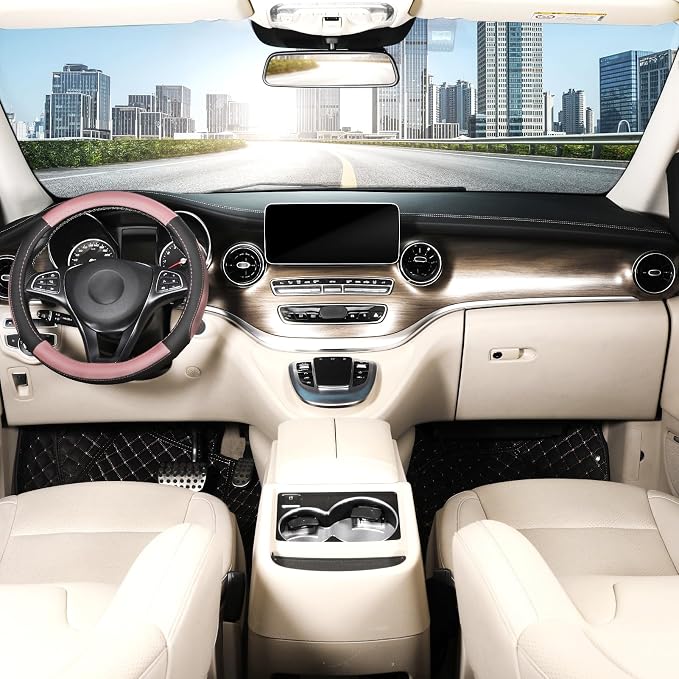 Steering Wheel Cover for Car, Standard Size 14.5-15 inch, Auto Interior Accessories, Black and Pink