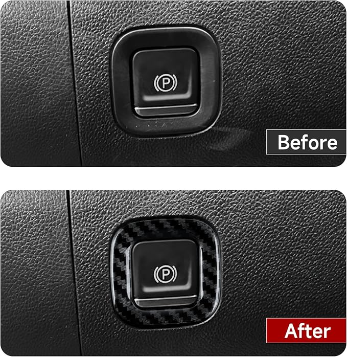 ABS Carbon Fiber Electronic Parking Brake Button Ring Trim for 2019-2025 Chevy Silverado | for 2019-2021 GMC Sierra 1500 2500 3500 HD Decal Accessories