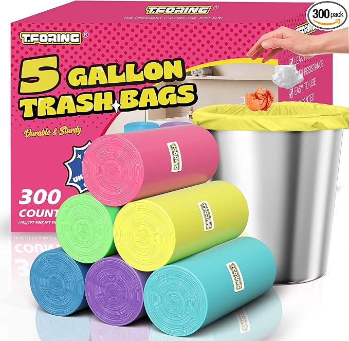 Small 5 Gallon Trash Bags Unscented, 0.94 Mil, Colored, 300 Count | 18 Liter Garbage Bag, Plastic Waste Basket Can Liners, Thick, Leakproof, Tear Resistant, for Bathroom Office Car Bulk