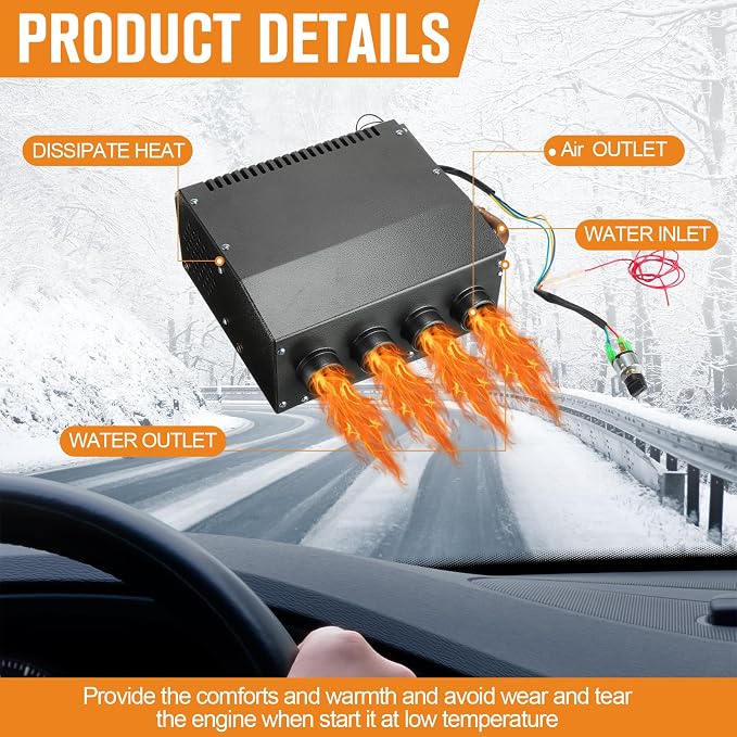 12 Volt Car Heater Defroster 4 Ports Portable Windshield Defogger Defroster Fast Heating Heater Kit for Truck Car Automobile Windscreen Winter