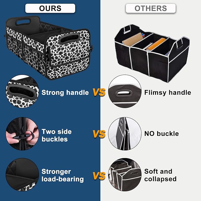 Trunk Organziers and Storage with Reinforced Handles,Car Accessories for Women/Men 50L Waterproof Polyester Trunk Organzier for Car/SUV/Minivan/Truck(Medium, Cow print)