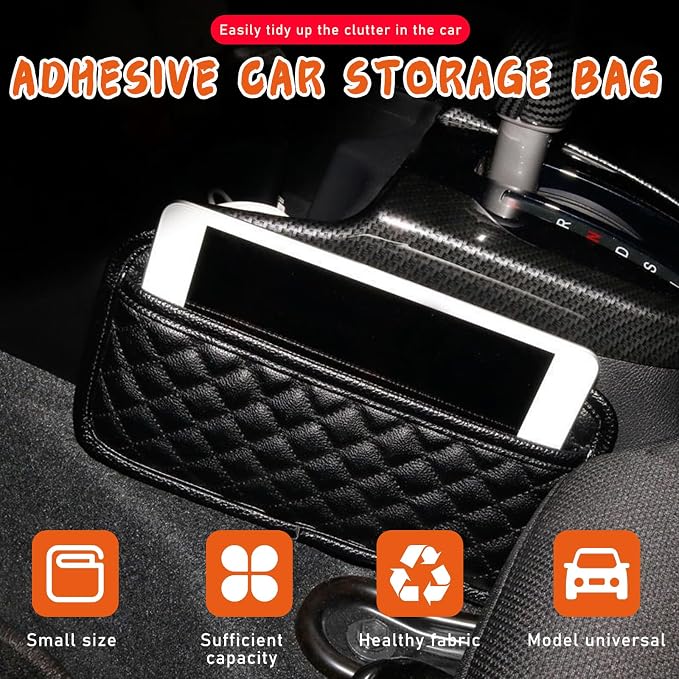 2PCS Car Side Pocket Organizer, Leather Auto Seat Storage Bag for Cell Phone Sunglasses, Waterproof Document Holder Tray Pouch for Vehicle Seat Gap Filler, Car Accessories (Large)