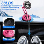 PIEPIE All-Metal Alloy Long Arm Magnetic Suction Cup Car Phone Mount(Pink) | Strong Powerful Magnetic Heavy-Duty Windshield Dash 360° Mechanical Rotation Cell Mobile Phone Vehicle Bracket for All Cars