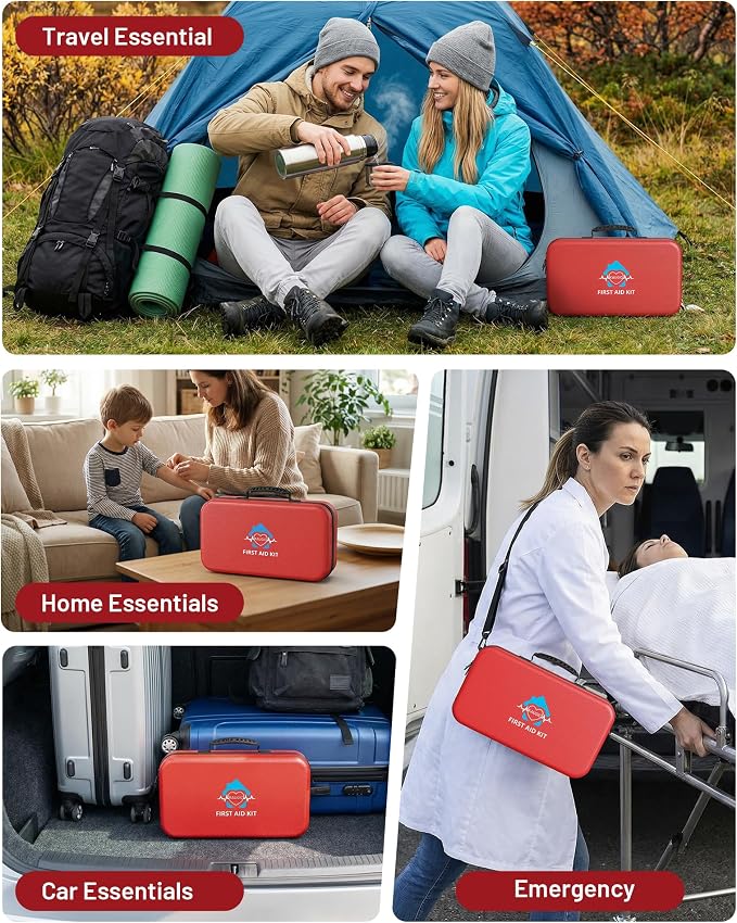 500PCS Waterproof Hard Shell First Aid Kit for Travel, Camping, Businesses, Home, Car, Hiking, Sports, Office, Vehicle & Outdoor Emergency Supplies, Well-Organized Home Travel Essentials