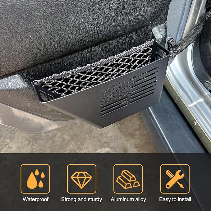 MAIKER Metal Rear Door Storage Box, Door Side Insert Organizer Box Pockets for 2007-2018 Jeep Wrangler JK 4 Door 2pcs(Black)