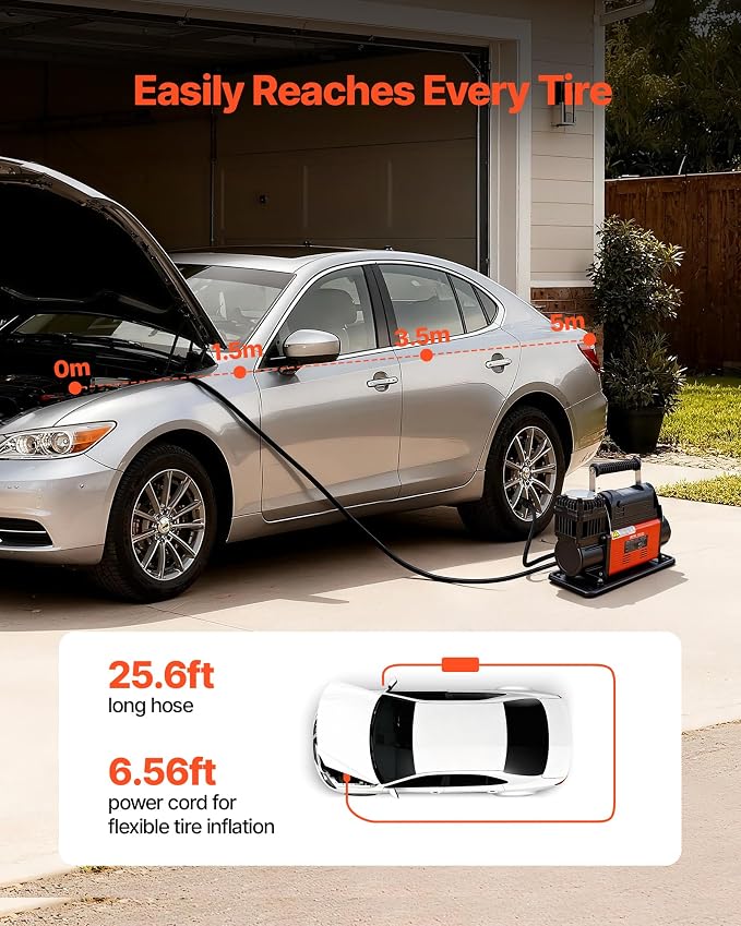 12V Heavy Duty Air Compressor, Auto-Stop Portable Tire Inflator with LCD Digital Display, 7.14 CFM 150PSI Offroad Air Pump with Adapters for Trucks Car SUV 4 x 4 Vehicle RV