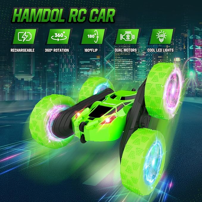 Remote Control Stunt Car for Kids, 360° Spinning Double-Sided RC Toy with LED Wheel Lights, 4WD Rechargeable Vehicle for Boys Ages 6–12, Educational STEM Toy & Valentines Gift
