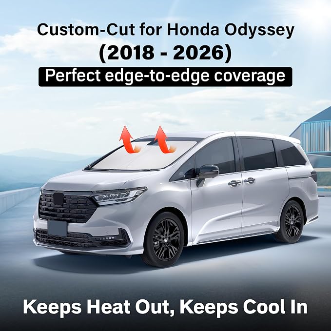 Windshield Sun Shade for 2018-2026 Honda Odyssey Accessories LX, EX, EX-L, Touring, Elite Minivan Window Sunshade Sun Visor Protector Foldable Blocks UV Rays Keep Your Car Cooler