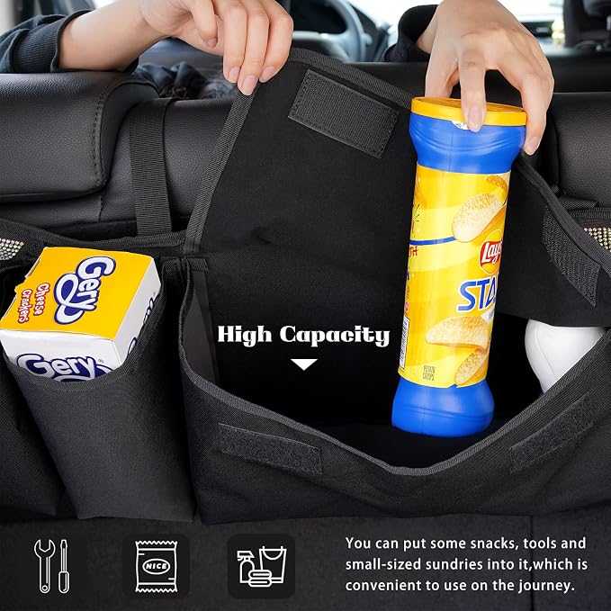 Car Trunk Organizer and Storage, Backseat Hanging Organizer for SUV, Truck, MPV, Waterproof, Collapsible Cargo Storage Bag with 5 Pockets, Bling Car Interior Accessories for Women,Multicolor