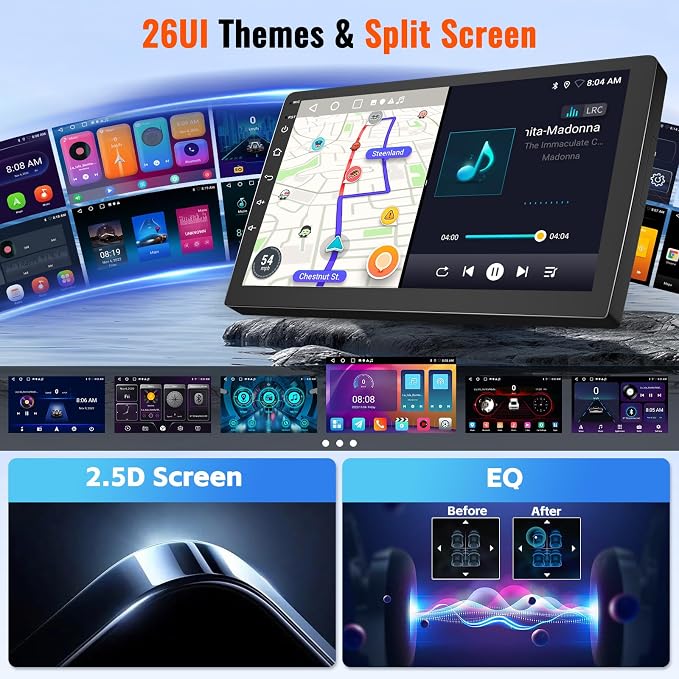 2+64GB Android 15 Car Stereo for Honda CRV 2007 2008 2009 2010 2011 CarPlay Android Auto, 10.1 Inches Touch Screen Radio with GPS WiFi Bluetooth EQ FM/RDS 26UI Backup Camera MIC