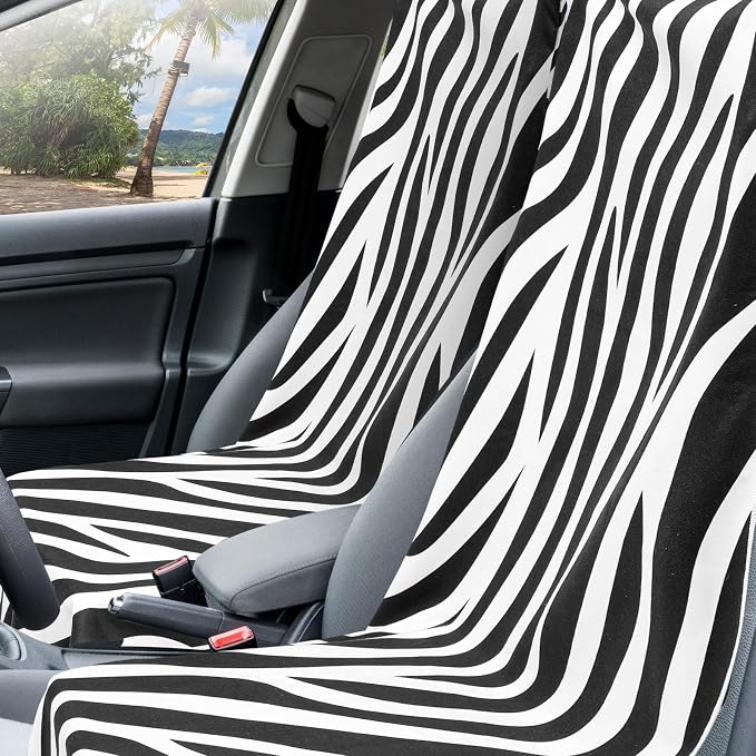 2 Pack Car Seat Towel Covers with Storage Bag, 63 x 32 Inch Universal Non Slip Waterproof Sweat Protector for Car Truck, Gym Swimming Running, Machine Washable (Zebra)