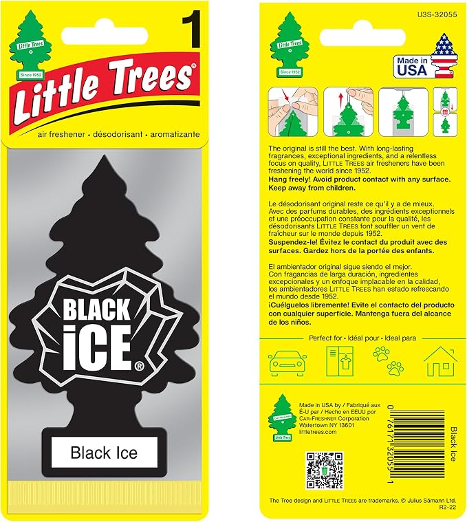 Car Air Freshener | Hanging Paper Tree for Home or Car | Black Ice | 3 Pack