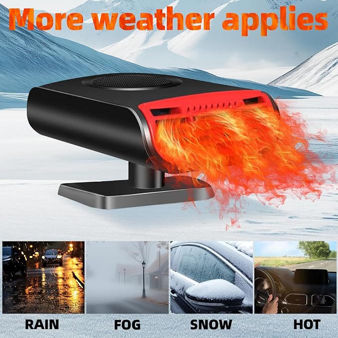 Car Heater 12V 150W, Portable 2-in-1 Defroster and Defogger, Fast Heating Car Fan for Windshield, Plug into Cigarette Lighter for Vehicle, Travel, Daily Use