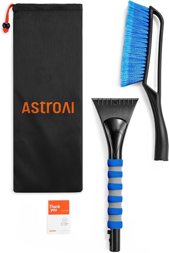 27" Snow Brush and Ice Scrapers for Car Windshield, Detachable Snow Scrapers with Ergonomic Foam Grip for Cars, Trucks, SUVs (Heavy Duty ABS, PVC Brush, Blue)