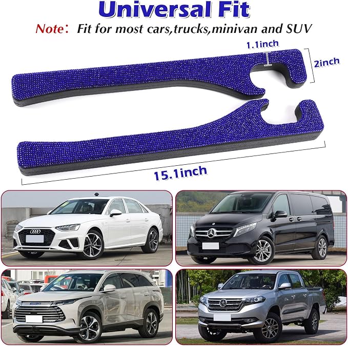 Bling Blue Car Seat Gap Filler 2 Pack Handmade Crystal Rhinestone Diamond Blue Gap Filler for Car SUV Truck Blue Bling Car Accessories for Women(Blue)