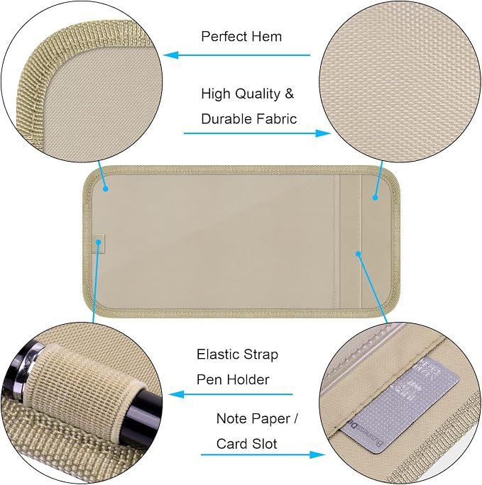 Handicap Placard Holder for Auto, Disabled Parking Permit Sign Protector for Car Sun Visor with Note Paper Slot, Pen Holder and Elastic Strap - Khaki