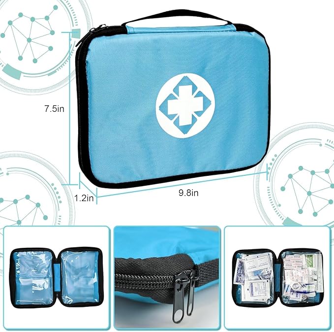 Home Car First Aid Kit Refill Supplies for Business 300Pcs Emergency Kits Urgent Essential for Workpalce Outing Skating Waterproof First Aid Blue Bag for Backpacking