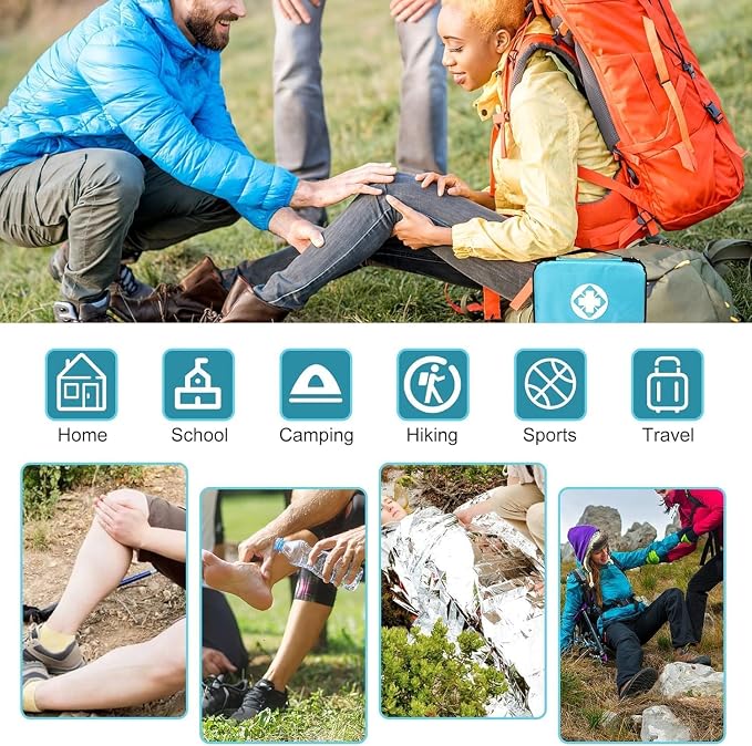 Home Car First Aid Kit Refill Supplies for Business 300Pcs Emergency Kits Urgent Essential for Workpalce Outing Skating Waterproof First Aid Blue Bag for Backpacking