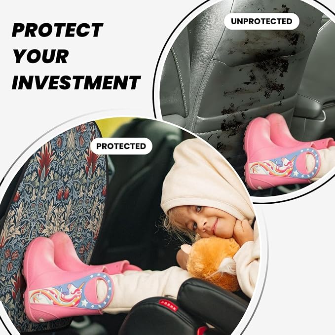 Snakeshead William Morris Textile Pattern Car Seat Back Kick Protectors Kick Mats With Storage Pockets For Vehicles To Protect From Dirt Mud Scratches 2 Pack