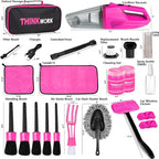 Car Detailing Kit Interior Cleaner, Car Cleaning Kit with 8000PA Cordless Pink Handheld Vacuum Cleaner, Car Interior Detailing Brush Set, Pink Car Accessories, Gift for Women