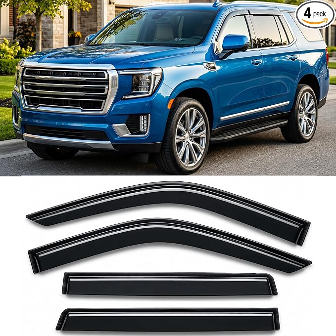 2021-2026 Tape-On Rain Guards for Chevrolet Tahoe (Chevy) & for GMC Yukon Side Window Visor Deflectors Extra Thick Vent Shades 2022 2023 2024 2025