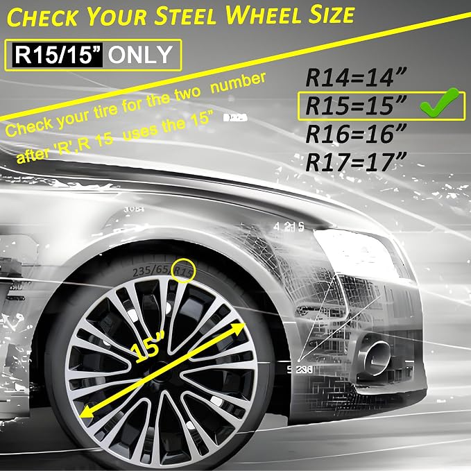 Hubcap Wheel Cover Replacement R15 Hub Caps Universal-Fit Steel Wheel Rim Cover ABS Material Exterior Accessories for Car Truck SUV -Set of 4（15-inch，Silver-Black）