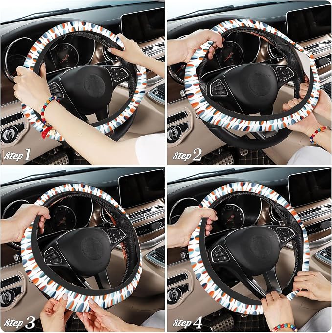 Colorful Water Drop Car Steering Wheel Cover, Non-Slip Absorbing Sweat Car Wheel Cover Accessories for Men Women,Universal 15" Fit Auto SUV Vans Trucks