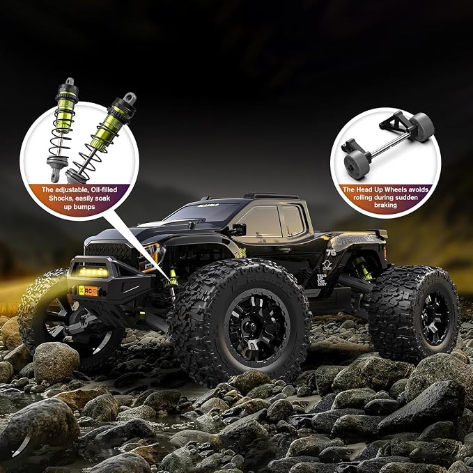 1/10 Brushless RC Cars, 50+ MPH, 4WD Trucks, Carbon Fiber, Ages 8+ | 60A ESC Monster Trucks, 3650 2650KV Brushless Motor, 3S LiPo, Gyro, CNC Central Differential, 11KG Metal Servo with 7075 Gear