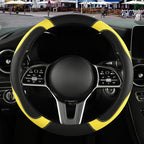 Black Yellow Microfiber Leather Steering Wheel Cover 14 inch | Breathable Anti Slip Grip Cool Sporty Look Glow for Women Men