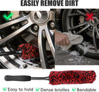 4PCS Long Handle Wheel Brush Kit,Bendable and Durable Wheel Rim Cleaner Brush Set Red