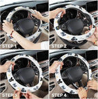 Blue Bow Mouse Silhouette Steering Wheel Cover, Non-Slip Polyester Wheel Grip, Universal 15 Inch Car Accessory