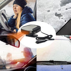 Car Heater With Handle,2IN1 Heating & Cooling, 12V 150W Portable Fast Heating Auto Windshield Defogger Defroster 360 Degree Rotary Automobile Windscreen Heater Plug into Cigarette Lighter