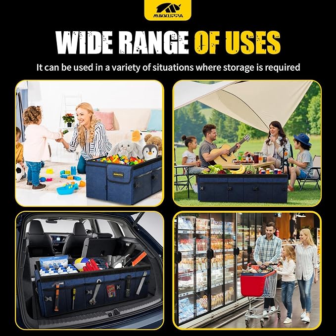 Car Trunk Organizer - 95L Collapsible Trunk Organizer with Lid, Sturdy Car Storage for SUV Auto Truck Van with Adjustable Straps and Non Slip Bottom (Blue, XX-Large)