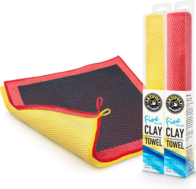 Clay Decontamination Towel 2pack- Professional Detail Products - Proven Cleaning & Release of Paint Contaminants; Increase Wax & Sealant Bond; Enhance Paint Gloss & Color; Fine Grade (12x12”)