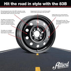 Allied 83B FWD Black Mod 16X6" 5X100 & 5X115 Bolt Patterns +35mm Offset 4.88" BS Satin Black Passenger Car Wheel, Bolt-on OE Replacement, Car Mods, FWD, AWD, SUV and CUV Steel Wheel