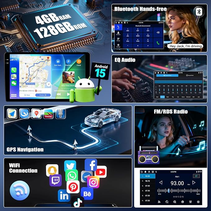 4G+128G for Honda CRV 2012-2016 Android 15 Car Stereo Radio with Wireless CarPlay Android Auto, 9”1280 * 720P IPS Touchscreen, Bluetooth5.0, GPS, WiFi, AHD Rear Camera, EQ, Split Screen, SWC