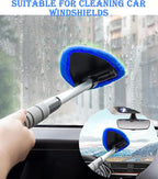 Car Windshield Cleaner Tool with Reusable Microfiber Pads Extendable Handle(1, Blue)