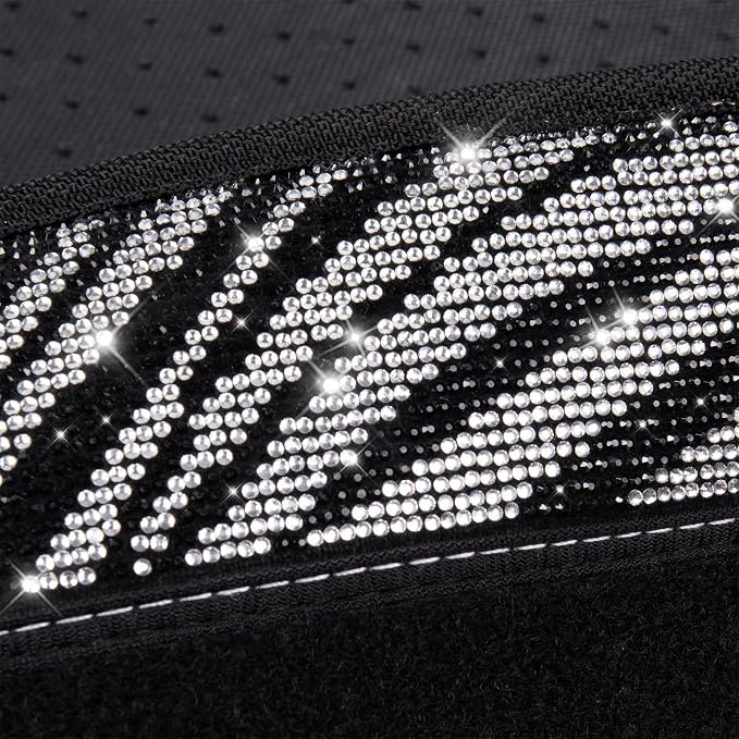 Bling Zebra Car Mats Rhinestones Diamond Waterproof Floor Mat Crystal Sparkly Shining Glitter Carpet Anti-Slip PVC Heel Pad, Universal Fit Automotive SUV,Sedan,4pcs Girly Women, Zebra Diamond