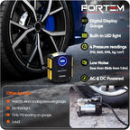 Tire Inflator Portable Air Compressor, Air Pump for Car Tires and Bikes, Car Tire Pump w/Auto Shut Off, 150 PSI, 110V AC 12V DC, LED Light, Carrying Case, Perfect For Men, Women