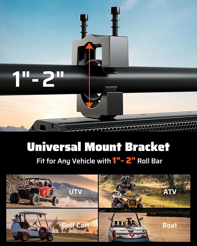 25 Inch UTV Sound Bar, IP66 Waterproof Bluetooth Golf Cart Sound Bar, ATV SoundBar with RGB Lighting, Amplified Powersports SXS SoundBar, UTV Speakers Compatible with Polaris RZR Can-Am