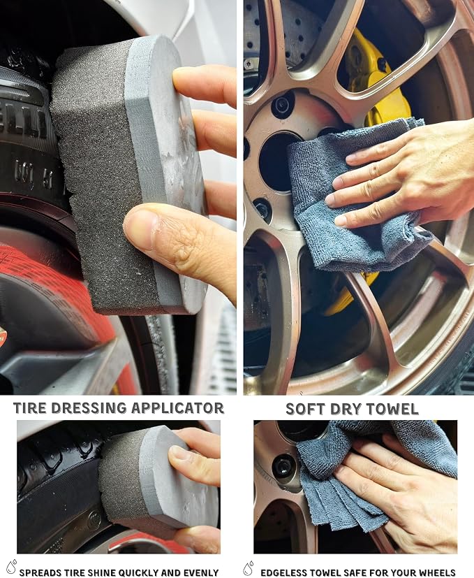 8PCS Pro Wheel Cleaning Kit - Synthetic Wool Brushes, Detailing Brush, Tire Brush, Wash Mitt, Drying Towel & Carry on Bag - Scratch-Free Rim Cleaning Kit