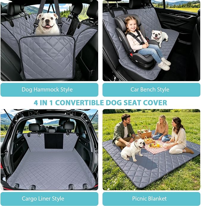 Dog Hammock for Car | Mesh Window & Safety Belt | 100% Waterproof Back Seat Pet Cover for Dogs Safe Travel with Side Door Protectors | Non-Slip, Scratchproof Rear Seat Cover for Cars, SUVs, Trucks