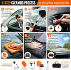 XINDELL Windshield Cleaner Tool, Extendable Car Window Cleaning Kit with 360° Rotating Head, Interior Exterior Glass Cleaner for Cars Trucks SUVs, 10PCS with 3 Pads, Towels, Brushes & Bag | 360° Head, Extendable Handle, 3 Pads, 2 Brushes, 3 Towels, Spr...