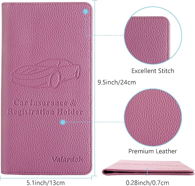 Premium Car Registration and Insurance Card Holder, Car Document Holder for Cards, Driver License & other Essential Documents (Purple)