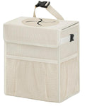 Corduroy Car Trash Can with Lid and Mesh Pockets - Leakproof Organizer,Multipurpose Waterproof Garbage Can/Trash Bin for Car(Off-White-3 Gallons)